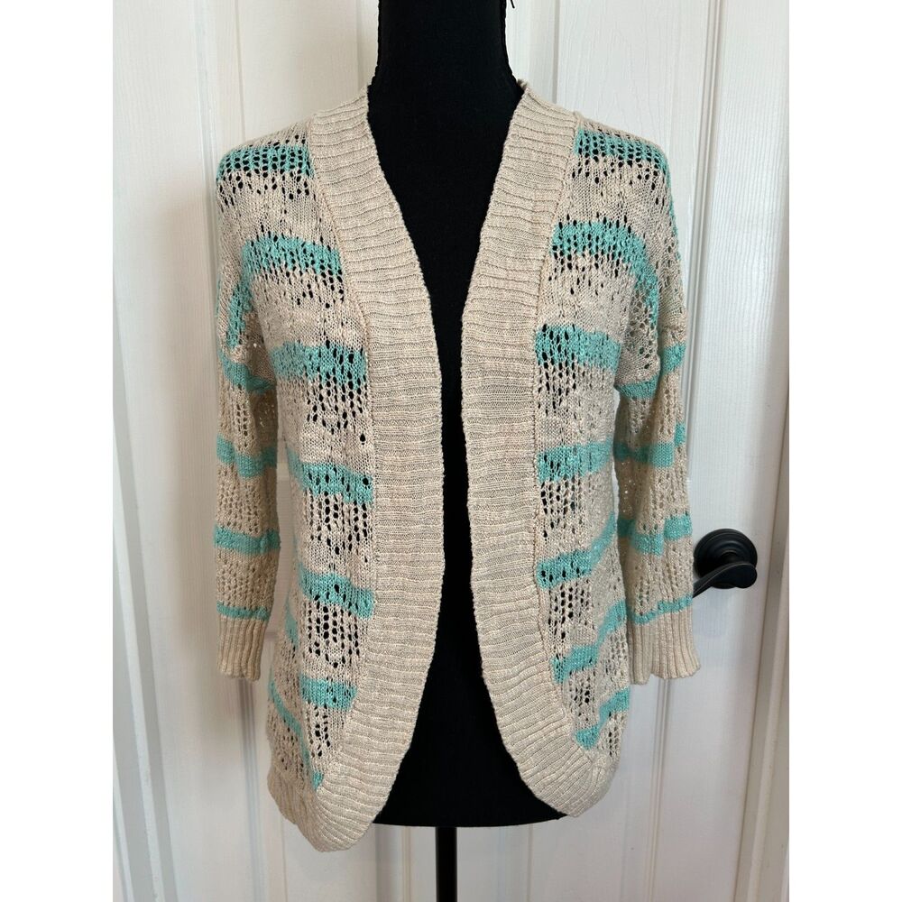 Pink Rose Womens XL Retro Teal Striped Cardigan Casual